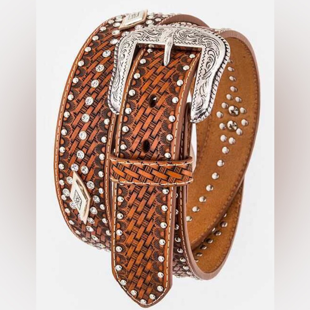 Men’s Camel Embossed Genuine Leather Western Belt